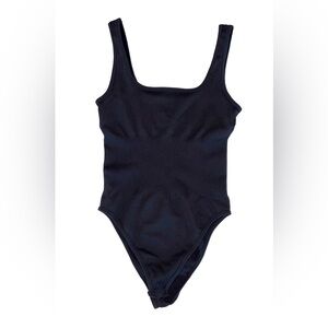 OQQ Black Ribbed Square Neck Bodysuit Size Small